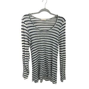 CP Shades 100% Linen Striped Shirt Size XS Navy Blue Long Sleeve Scoop Neck